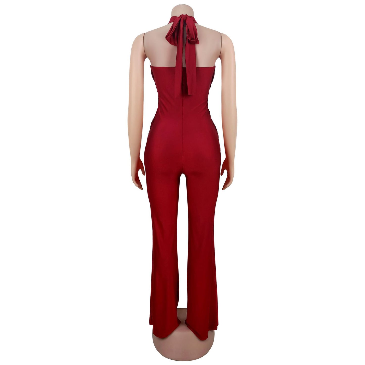 European and American Fashion Women's Solid Color Elegant Halter Neck Wide Leg Arm-Hugging Jumpsuit