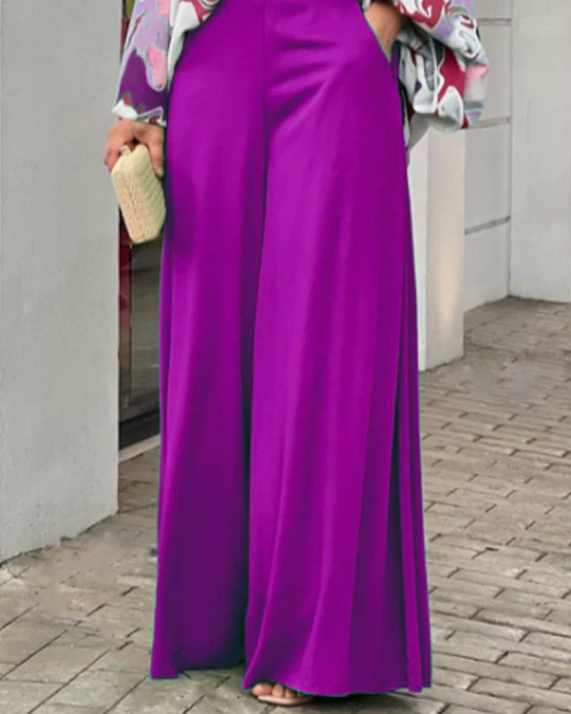 Summer Loose Plus Size Fashion Casual Printed Wide-Leg Pants Two-Piece Set