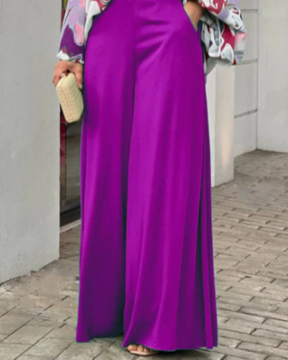 Summer Loose Plus Size Fashion Casual Printed Wide-Leg Pants Two-Piece Set