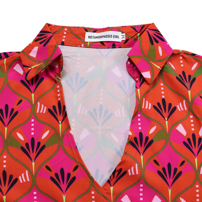 Printed Long Sleeve Shirt Elegant Wide Leg Pants Fashion Set