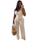 European and American Fashion Women's Casual Halter Neck Tie Top and Long Pants Two-Piece Set