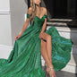 2025 European and American Style Banquet Dress Sequin Large Hem Strapless Sexy Fashion Slit Dress