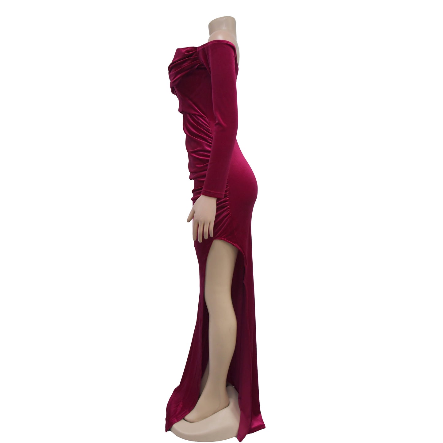 European and American Fashion Women's Solid Color Slit Evening Dress Low-Cut Dress New