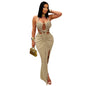 Fashion Women's Sexy Knitted Halter Backless Solid Color Dress