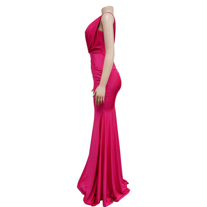 Fashion Women's Solid Color V-Neck Sleeveless Ruched Long Dress