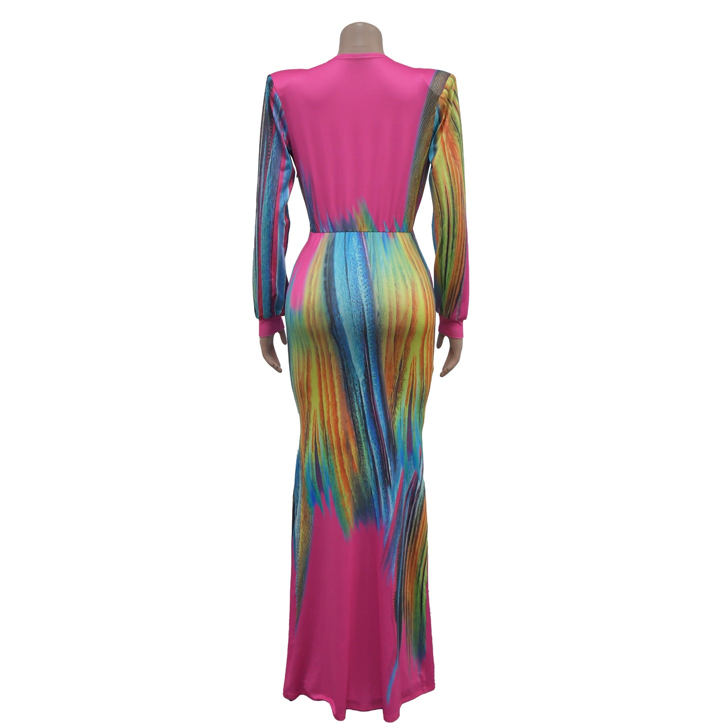 European and American Fashion Women's Pleated Color Block Casual Long Dress