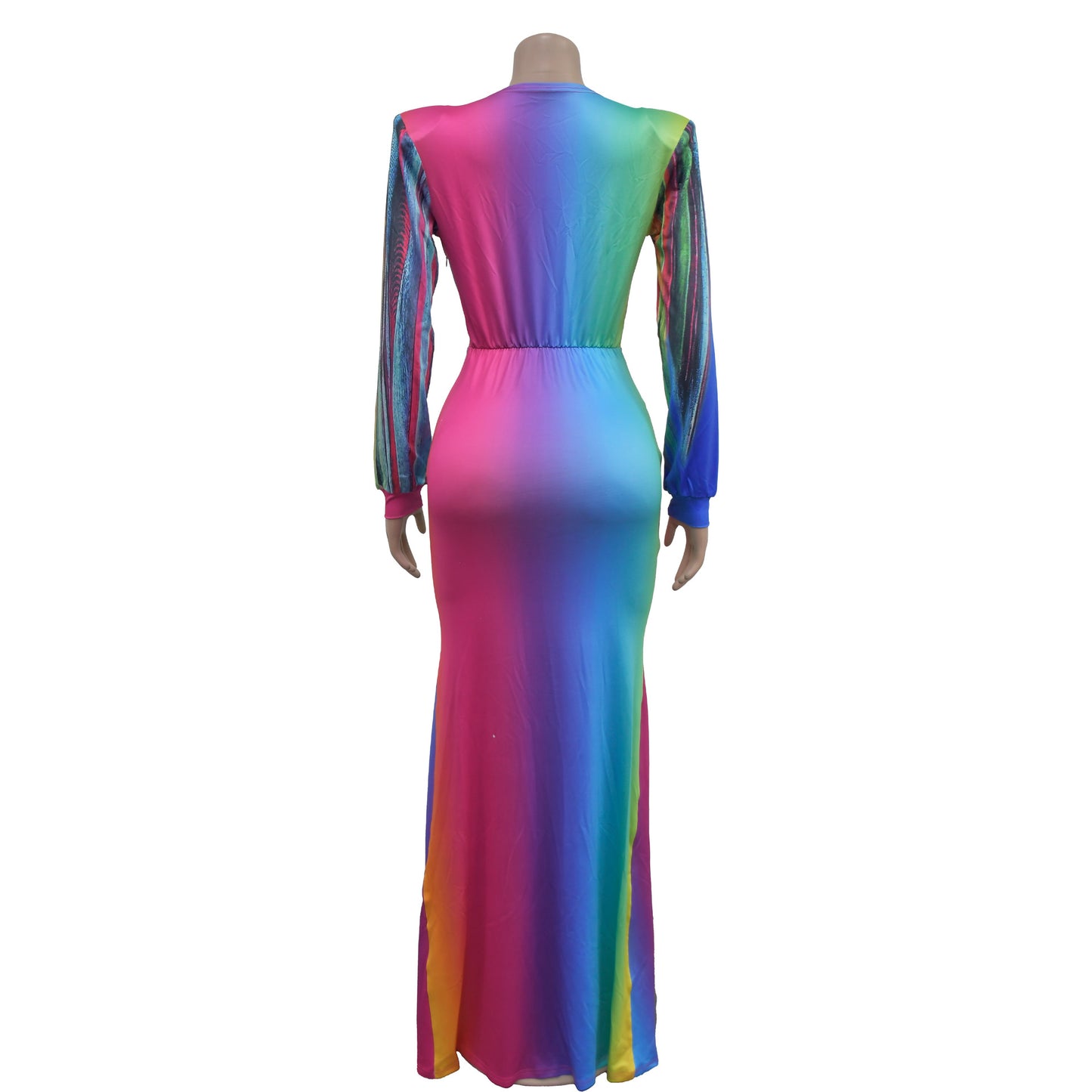 European and American Fashion Women's Pleated Color Block Casual Long Dress