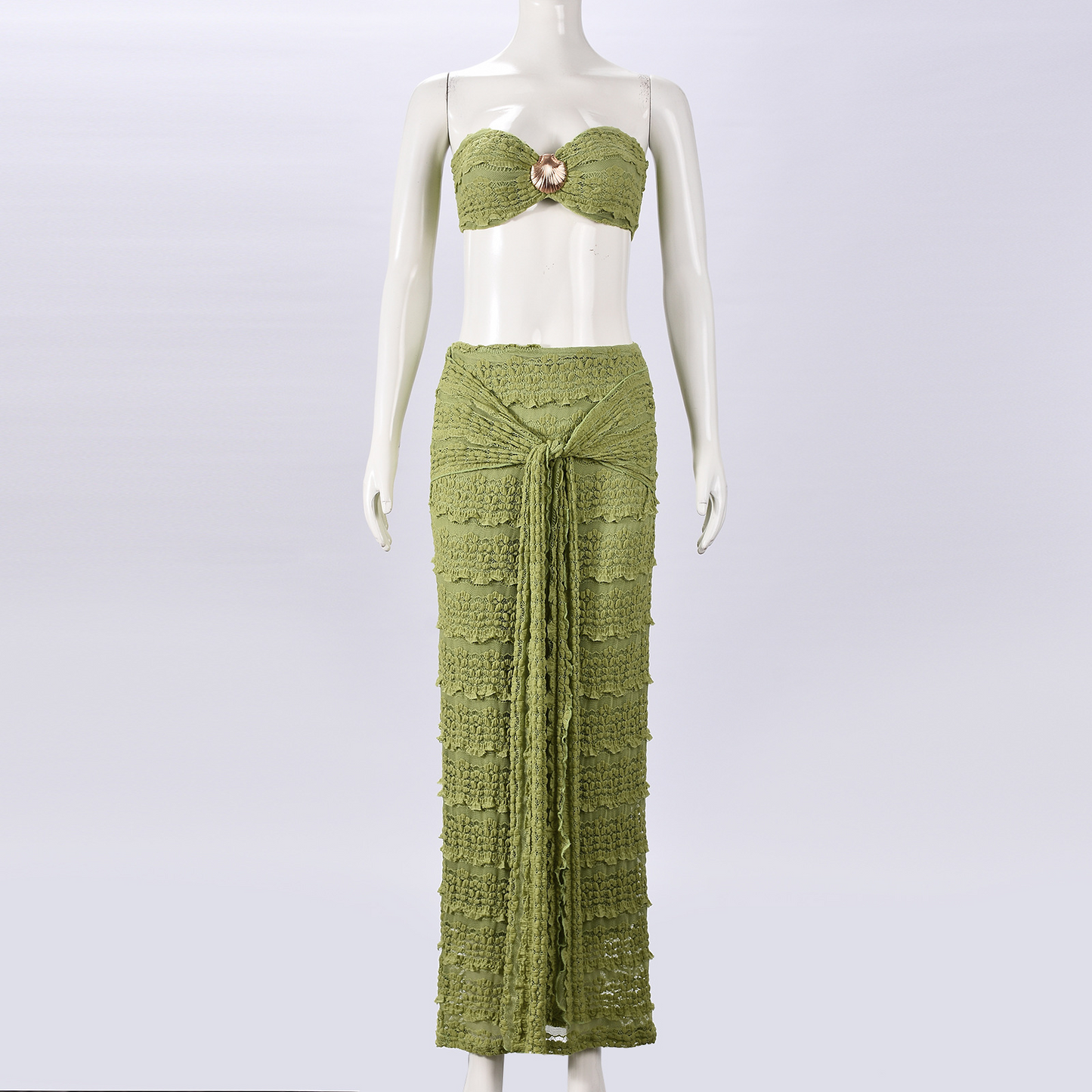 Lace Jacquard Vacation Beach Casual Swimsuit Two-Piece Set