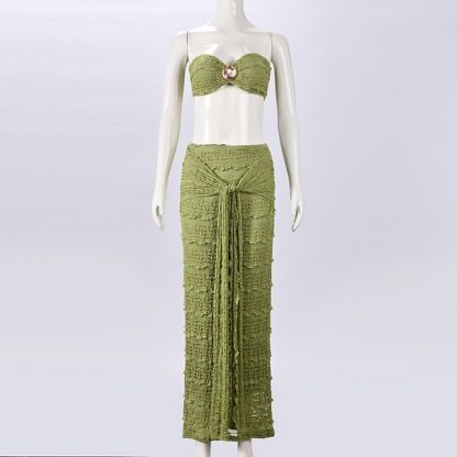 Lace Jacquard Vacation Beach Casual Swimsuit Two-Piece Set