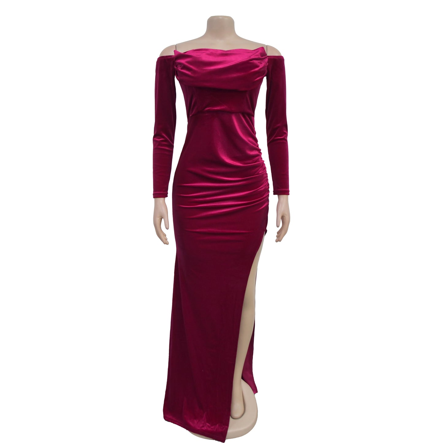 European and American Fashion Women's Solid Color Slit Evening Dress Low-Cut Dress New