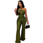 European and American Fashion Women's Solid Color Elegant Halter Neck Wide Leg Arm-Hugging Jumpsuit