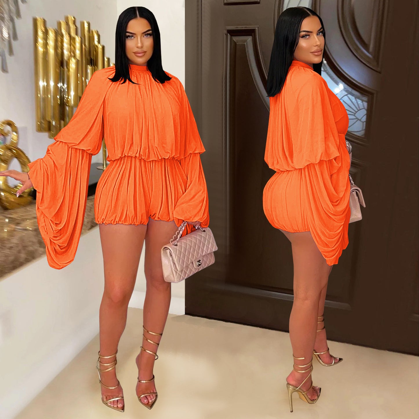 Fashion Women's Fashion Casual Pleated Solid Color Jumpsuit Shorts New