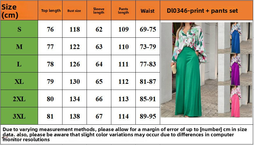 Summer Loose Plus Size Fashion Casual Printed Wide-Leg Pants Two-Piece Set