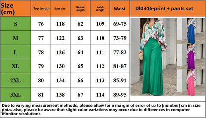 Summer Loose Plus Size Fashion Casual Printed Wide-Leg Pants Two-Piece Set