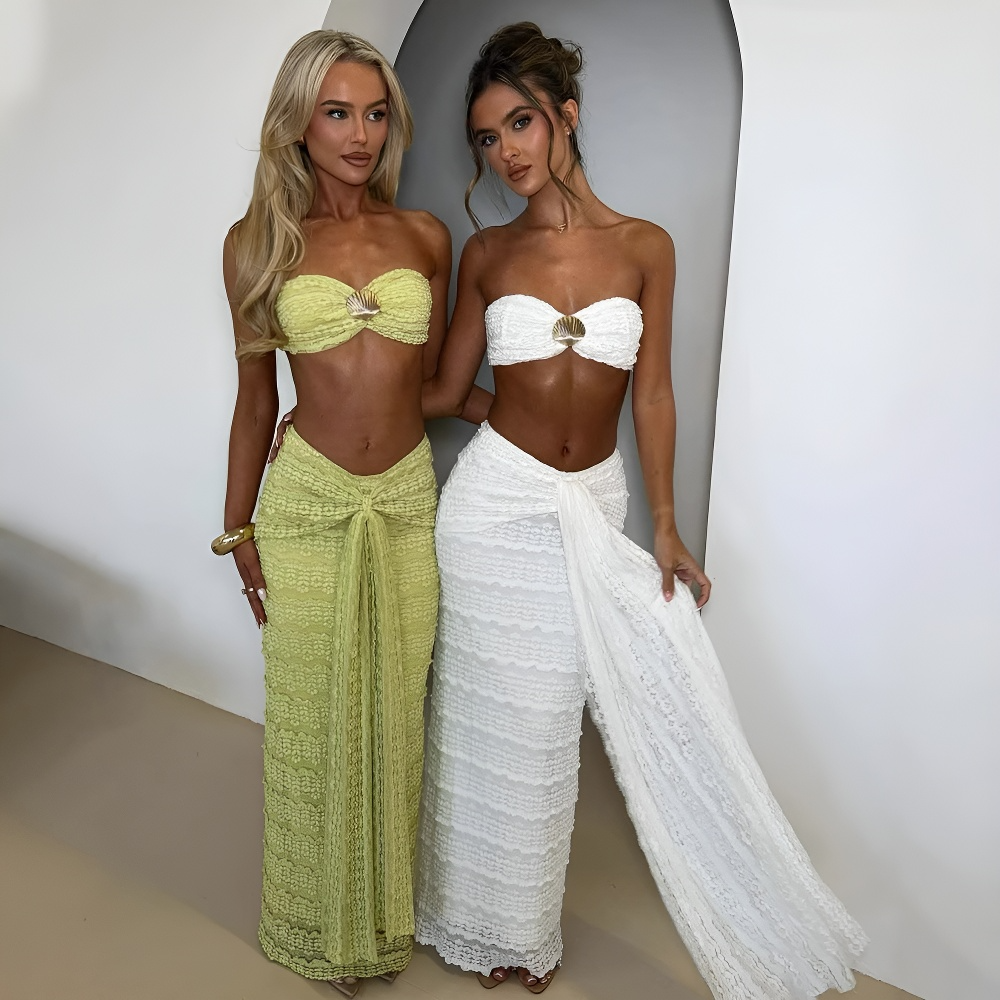 Lace Jacquard Vacation Beach Casual Swimsuit Two-Piece Set