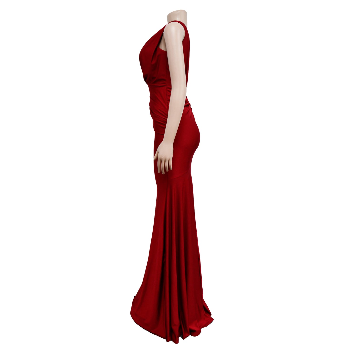 Fashion Women's Solid Color V-Neck Sleeveless Ruched Long Dress