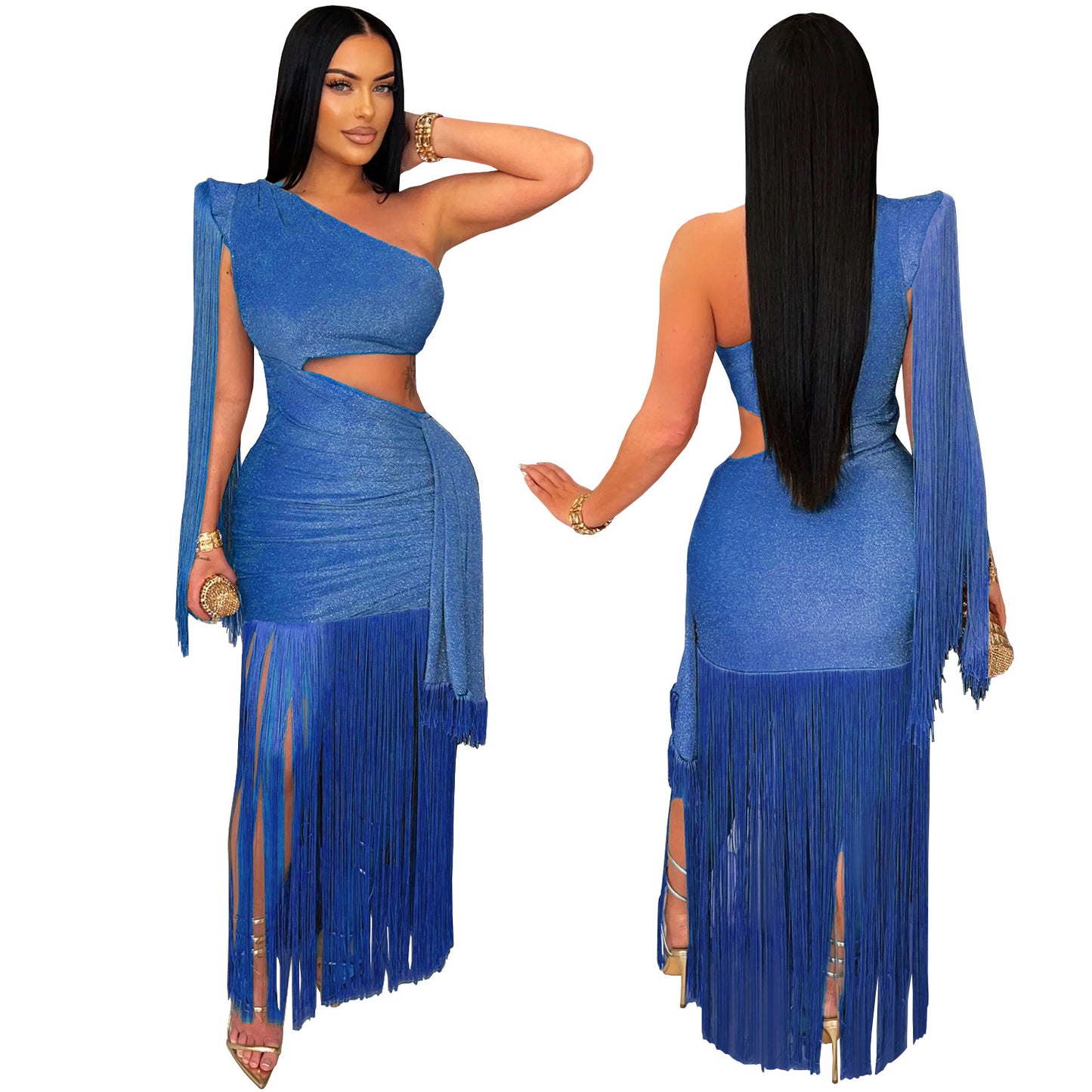 European and American Fashion Women's Sexy Casual One-Shoulder Tassel Long Dress