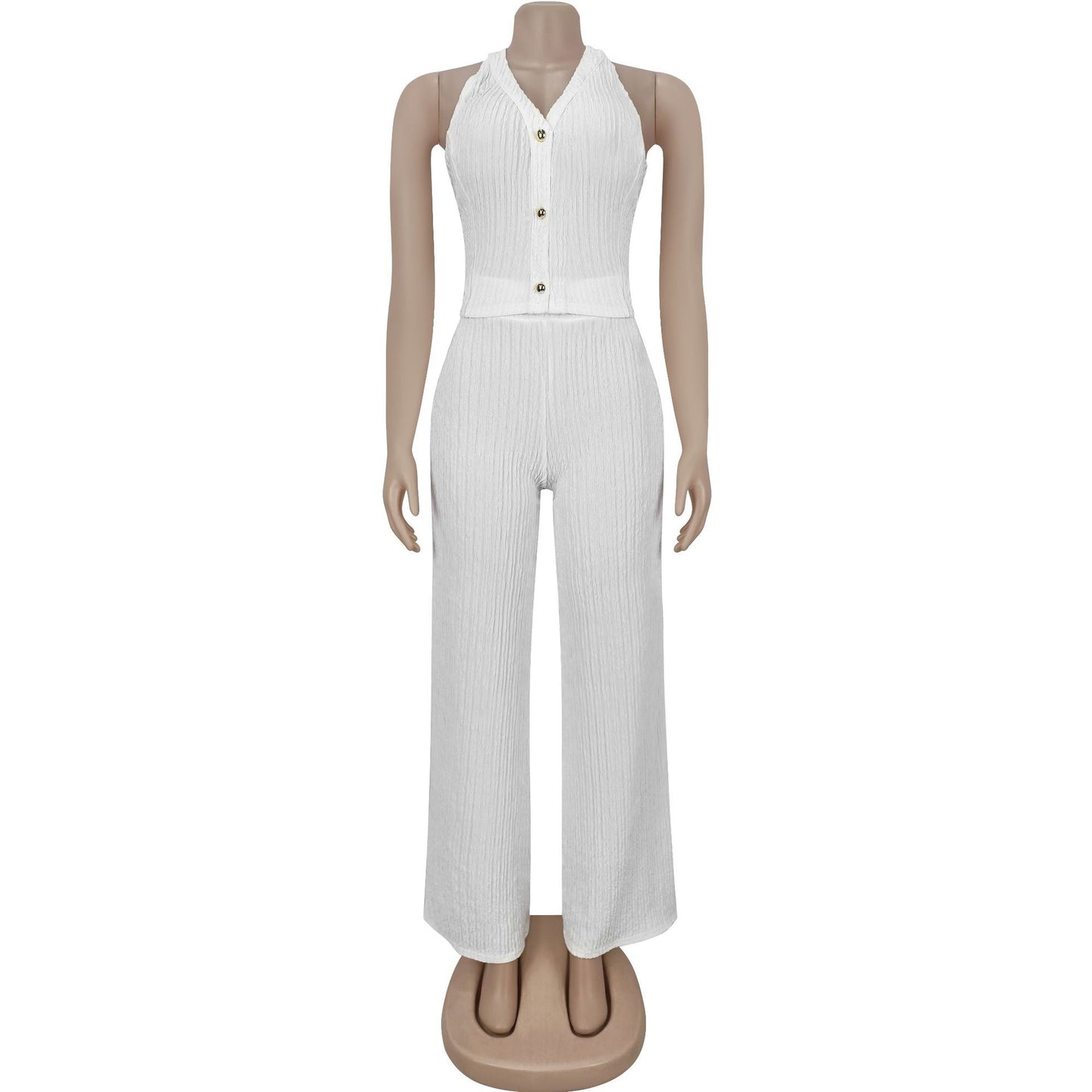 European and American Fashion Women's Casual Halter Neck Tie Top and Long Pants Two-Piece Set