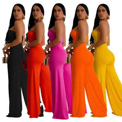 European and American Fashion Women's Solid Color Fashion Long Pants Jumpsuit for Women