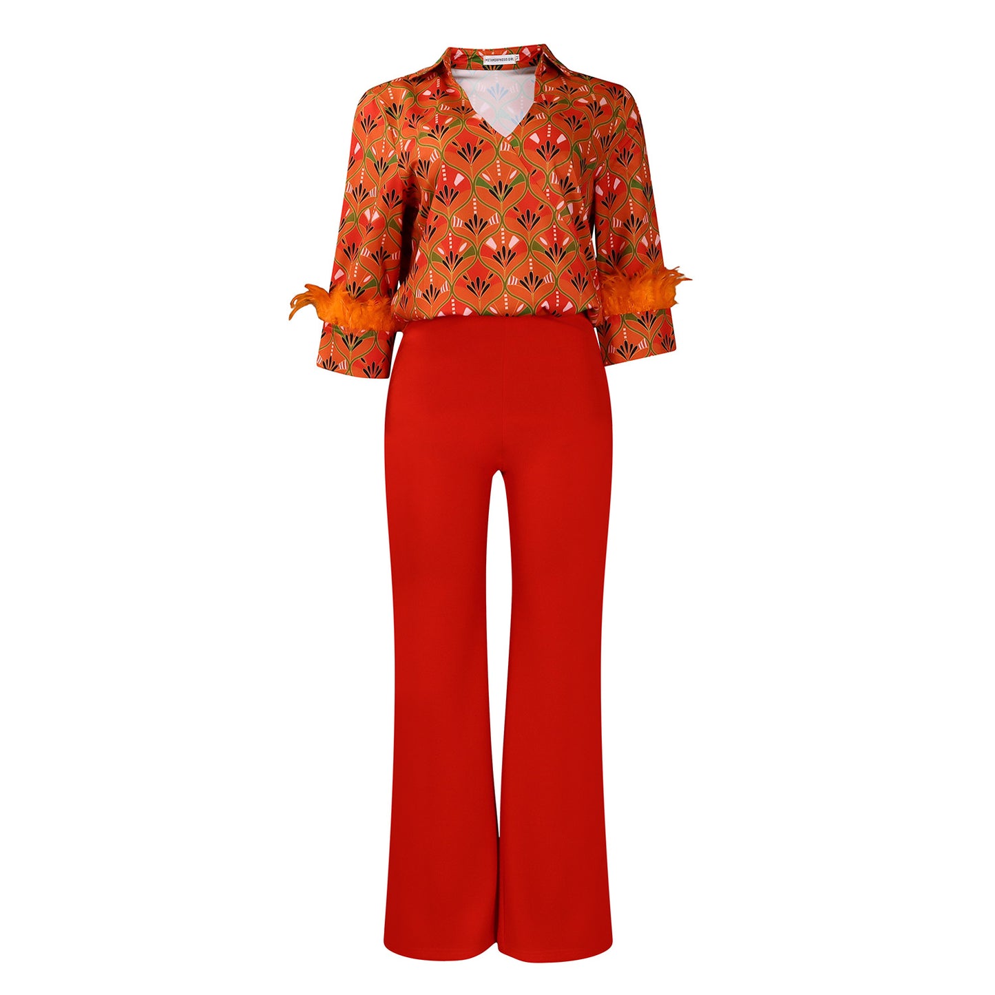 Printed Long Sleeve Shirt Elegant Wide Leg Pants Fashion Set