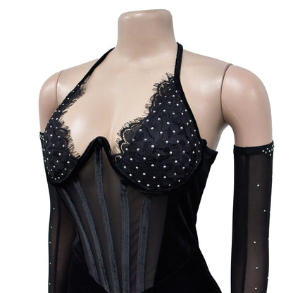 Fashion Women's Solid Color Halter Neck Slit Sexy Long Dress