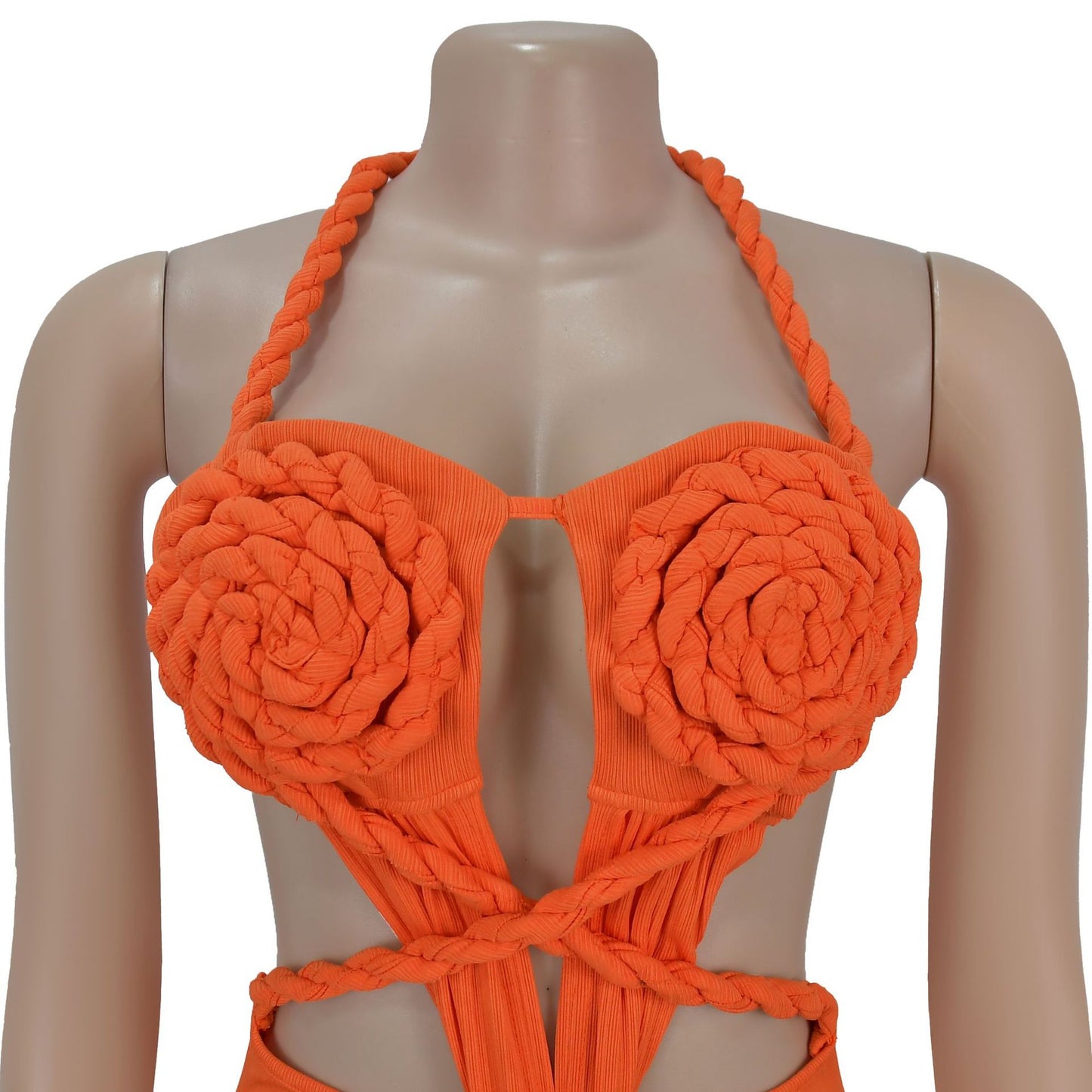 Fashion Women's Sexy Knitted Halter Backless Solid Color Dress