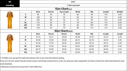 Printed Long Sleeve Shirt Elegant Wide Leg Pants Fashion Set