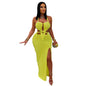 Fashion Women's Sexy Knitted Halter Backless Solid Color Dress