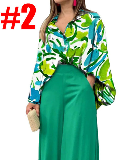 Summer Loose Plus Size Fashion Casual Printed Wide-Leg Pants Two-Piece Set