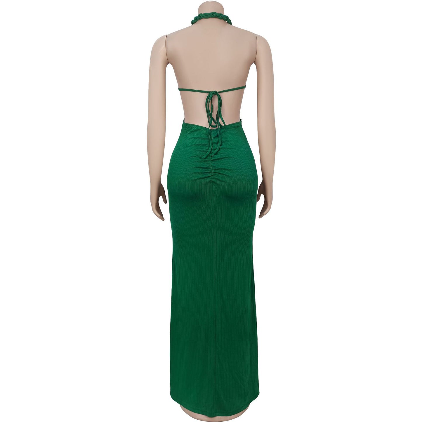 Fashion Women's Sexy Knitted Halter Backless Solid Color Dress