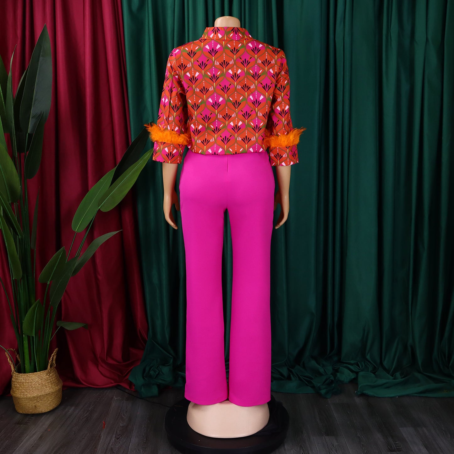 Printed Long Sleeve Shirt Elegant Wide Leg Pants Fashion Set