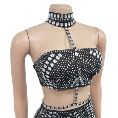 European and American Fashion Women's Sleeveless Strap Rhinestone Set Dress