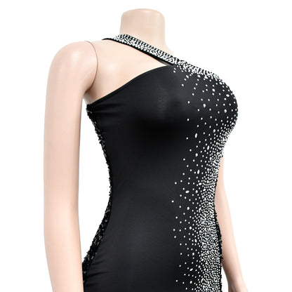 Fashion Women's Solid Color Rhinestone Sequin Sleeveless Long Dress