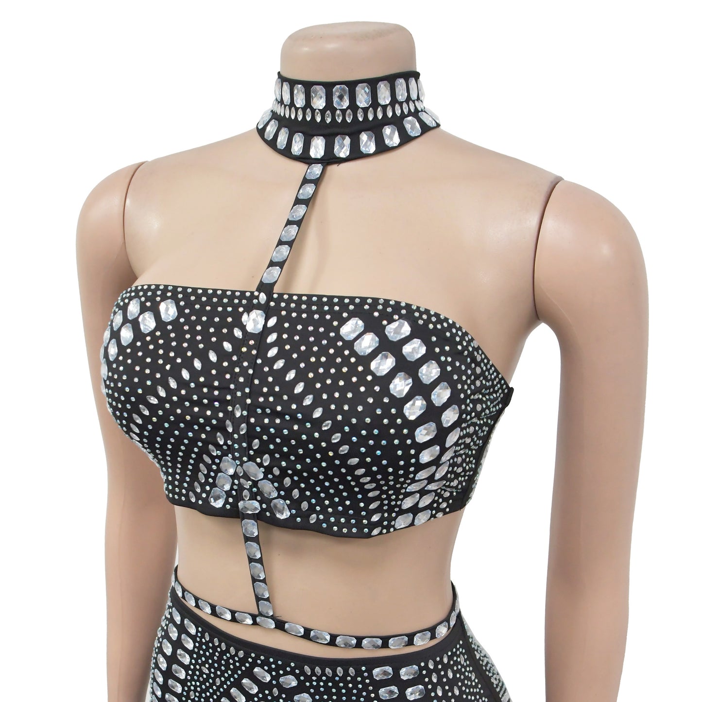 European and American Fashion Women's Sleeveless Strap Rhinestone Set Dress