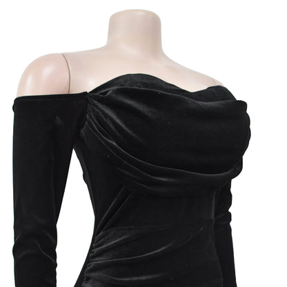 European and American Fashion Women's Solid Color Slit Evening Dress Low-Cut Dress New