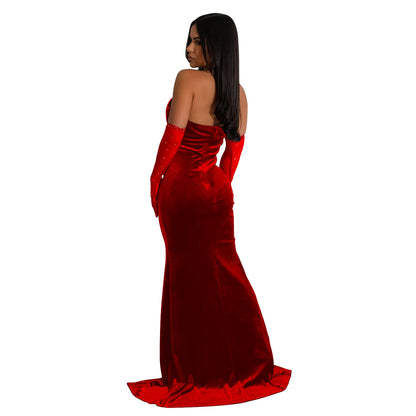 Fashion Women's Solid Color Halter Neck Slit Sexy Long Dress