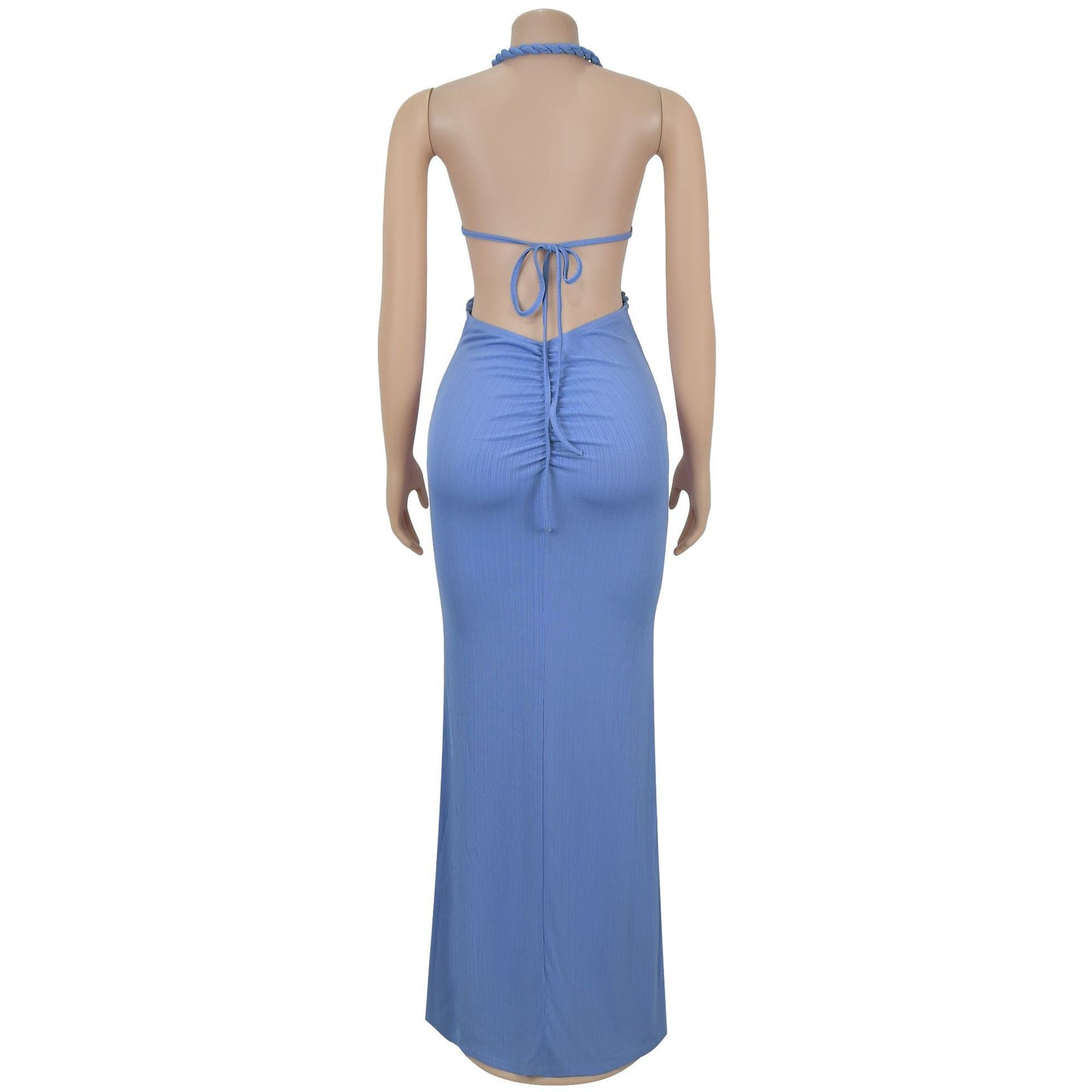 Fashion Women's Sexy Knitted Halter Backless Solid Color Dress