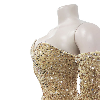 European and American Fashion Women's Solid Color Sequin Long Sleeve Short Jumpsuit