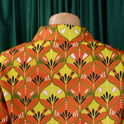 Printed Long Sleeve Shirt Elegant Wide Leg Pants Fashion Set