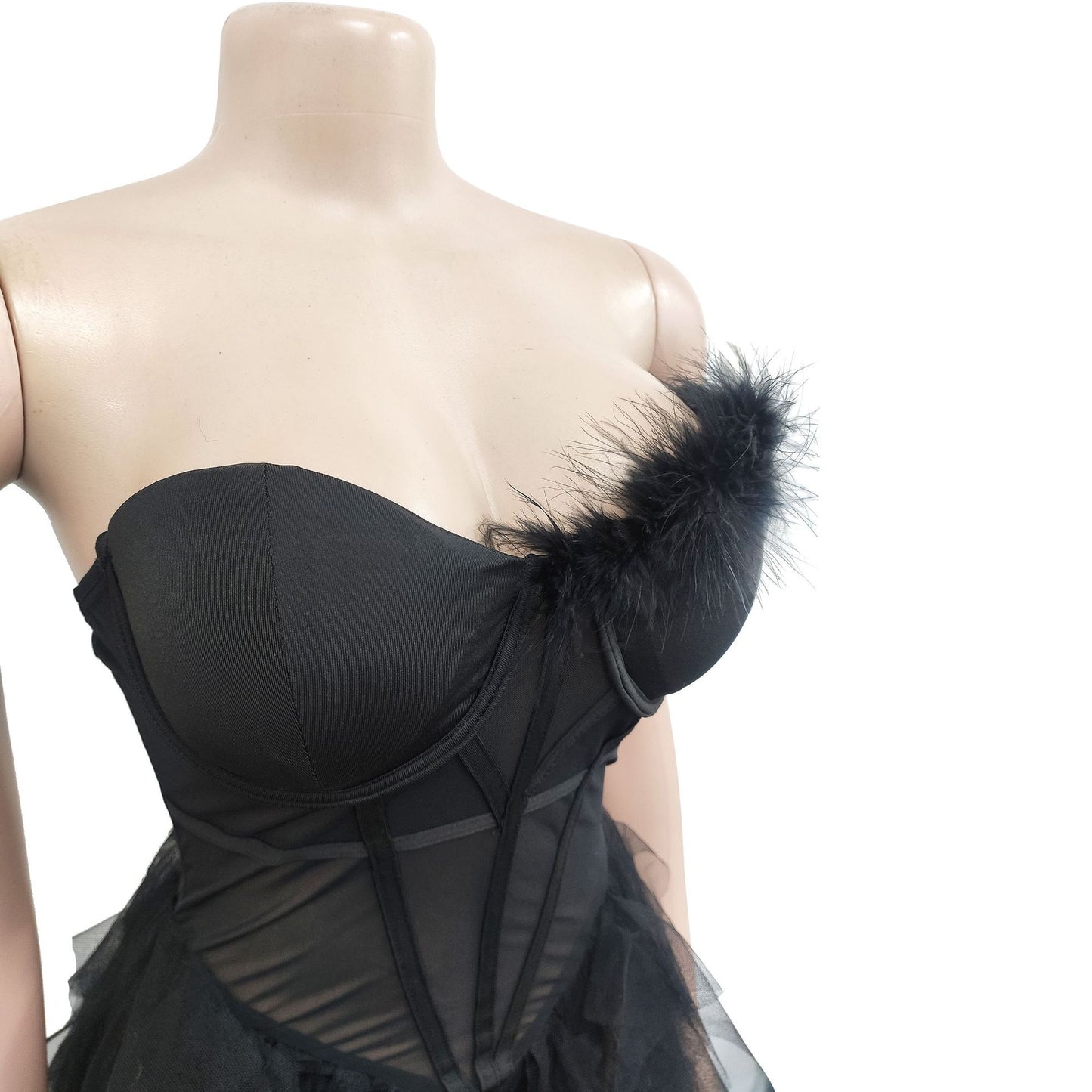 European and American Fashion Women's Solid Color Sleeveless Tube Top Mesh Long Dress