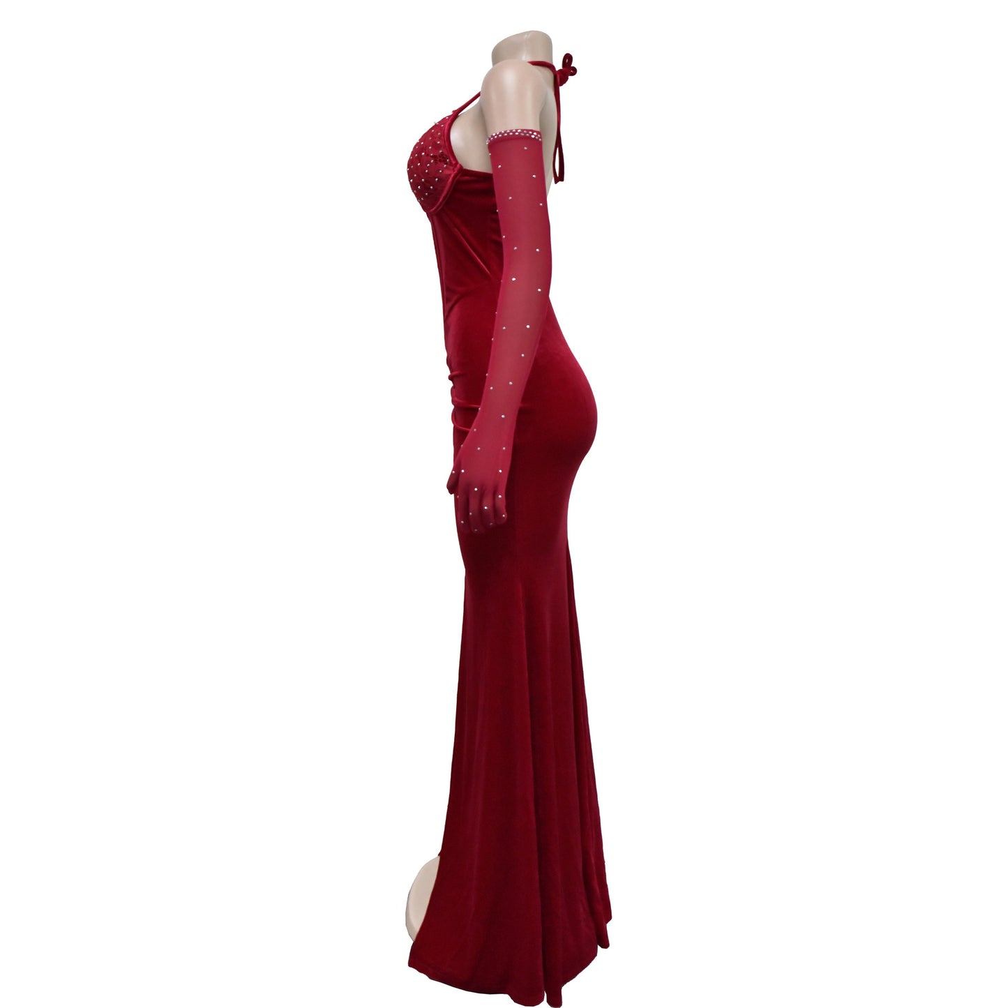 Fashion Women's Solid Color Halter Neck Slit Sexy Long Dress