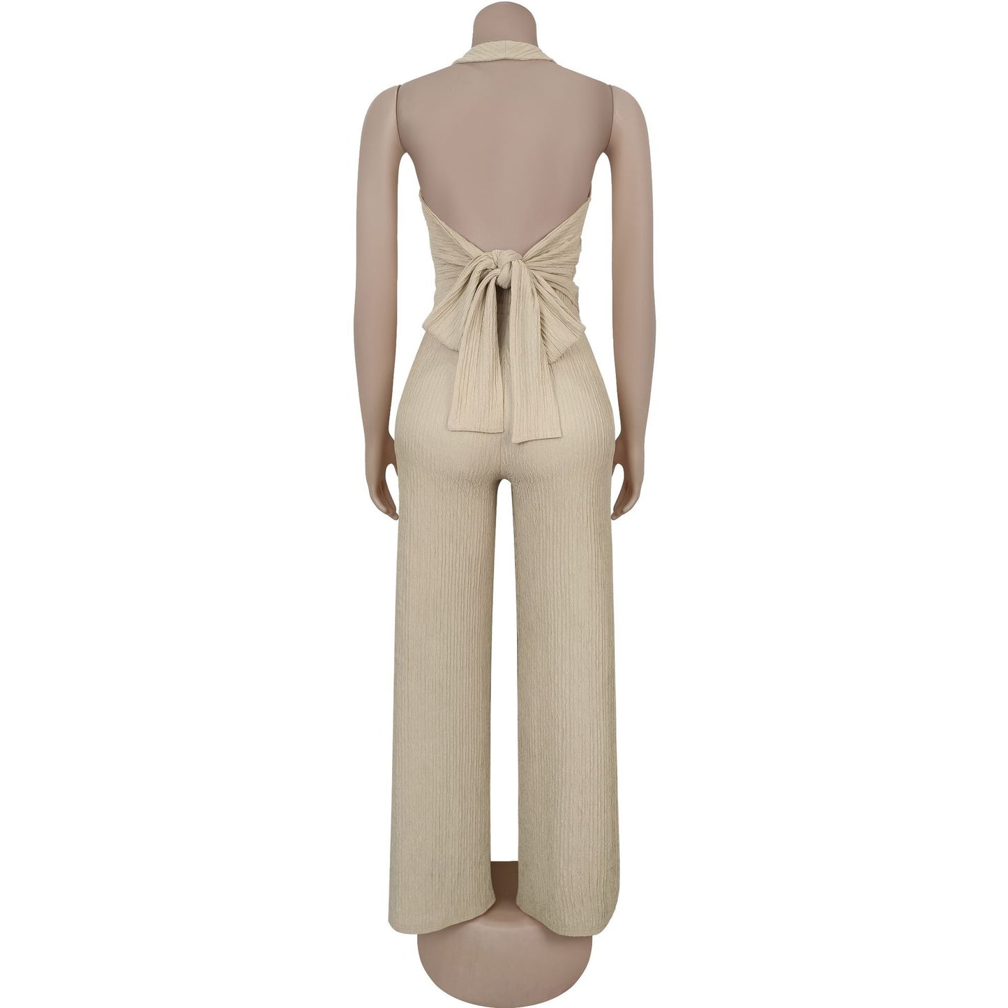 European and American Fashion Women's Casual Halter Neck Tie Top and Long Pants Two-Piece Set