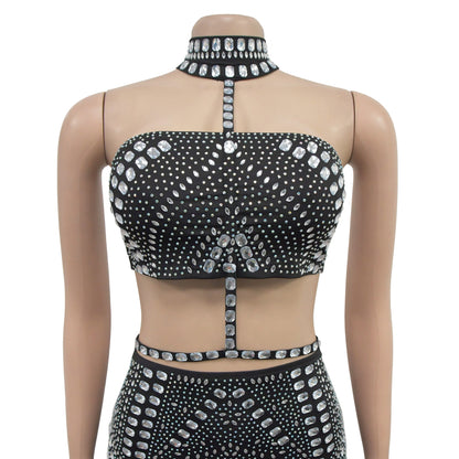 European and American Fashion Women's Sleeveless Strap Rhinestone Set Dress