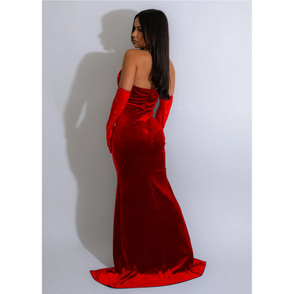 Fashion Women's Solid Color Halter Neck Slit Sexy Long Dress