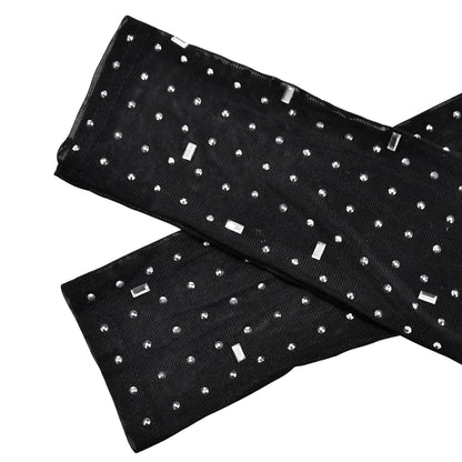 European and American Fashion Women's Solid Color Mesh Rhinestone Long Sleeve Long Dress