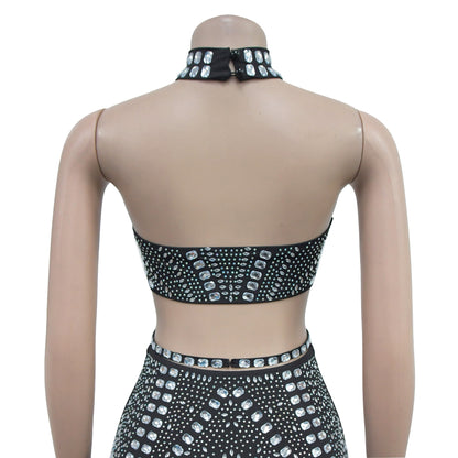 European and American Fashion Women's Sleeveless Strap Rhinestone Set Dress