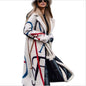 European and American Autumn Winter New Women's Loose Plus Size Printed Trench Coat with Turn-Down Collar Women's Coat