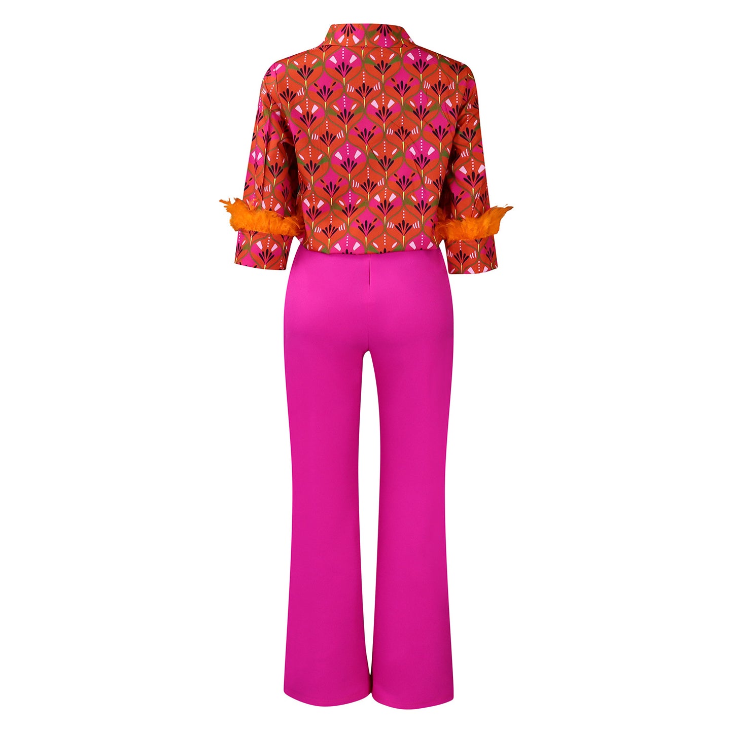 Printed Long Sleeve Shirt Elegant Wide Leg Pants Fashion Set