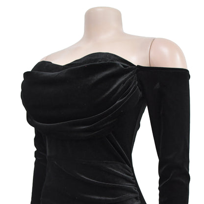 European and American Fashion Women's Solid Color Slit Evening Dress Low-Cut Dress New