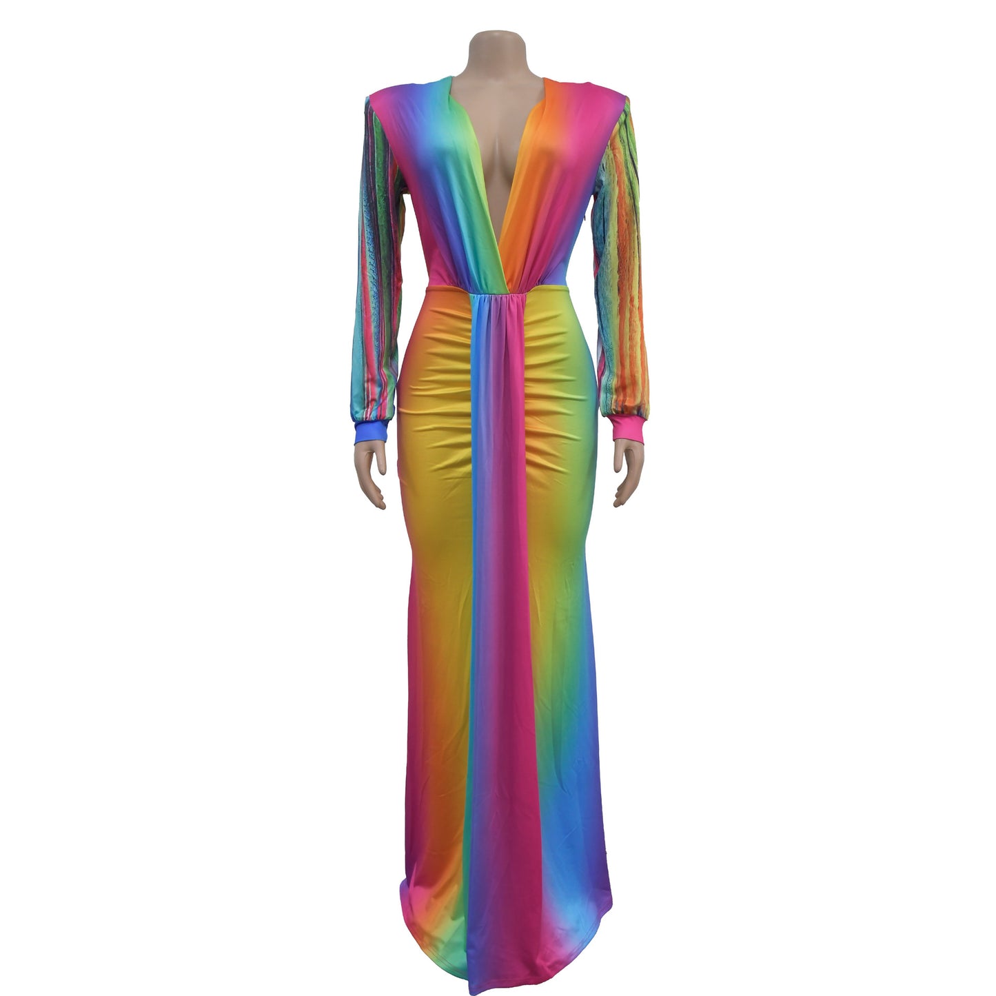 European and American Fashion Women's Pleated Color Block Casual Long Dress